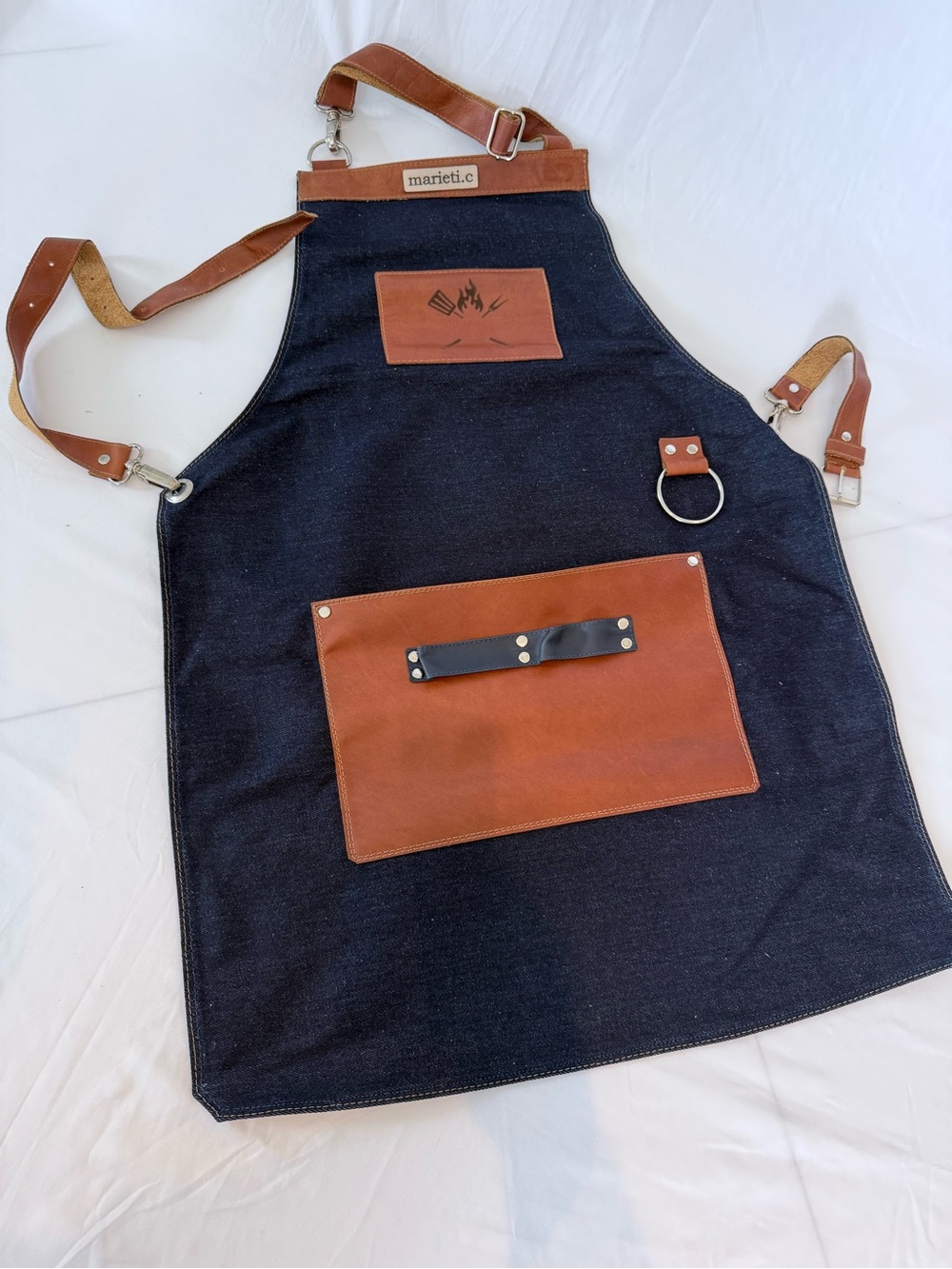 Blue Denim & Brown Leather Apron